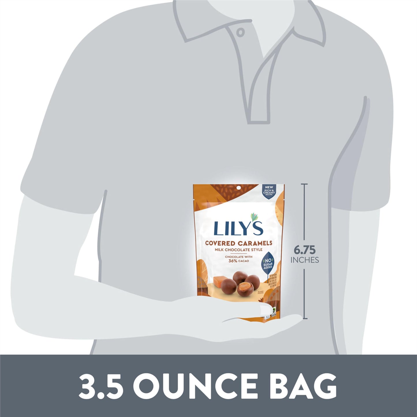 Lilys Milk Chocolate Style No Sugar Added, Covered Caramels Bag, 3.5 Oz