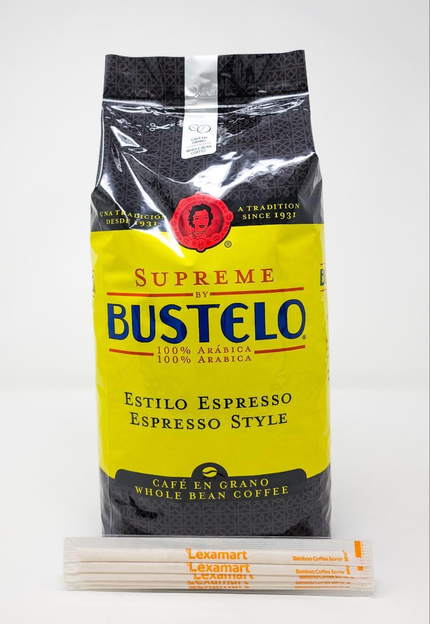 Supreme By Bustelo Whole Bean Espresso Coffee, One 32-Ounce Bags (2 Pounds) With Complimentary 5-Count, Eco-Friendly And Individ