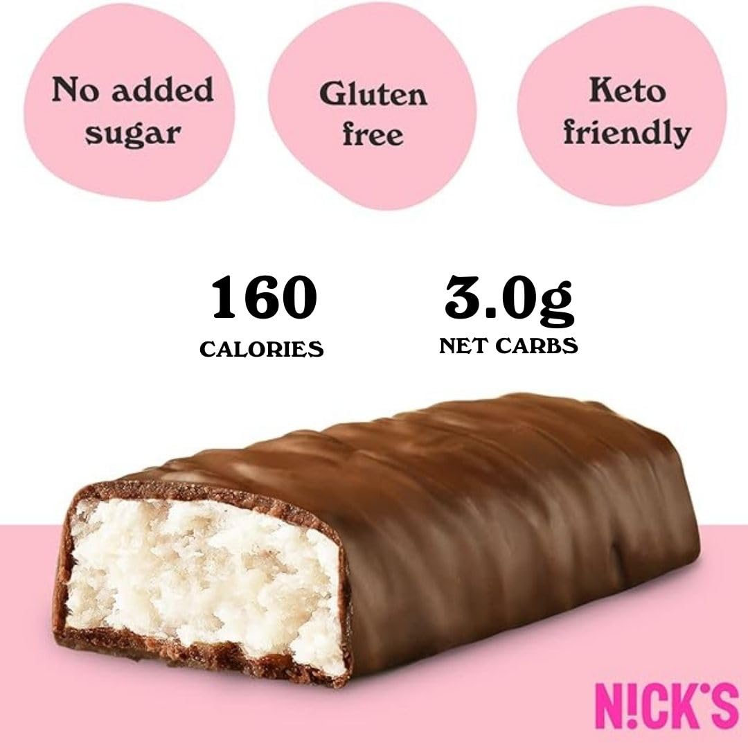 NICKS Keto Chocolate Bars Variety Pack, No Added Sugar, Coconut, Gluten Free Sweets Low carb Candy Snack Bar (Multipack 15x40g)