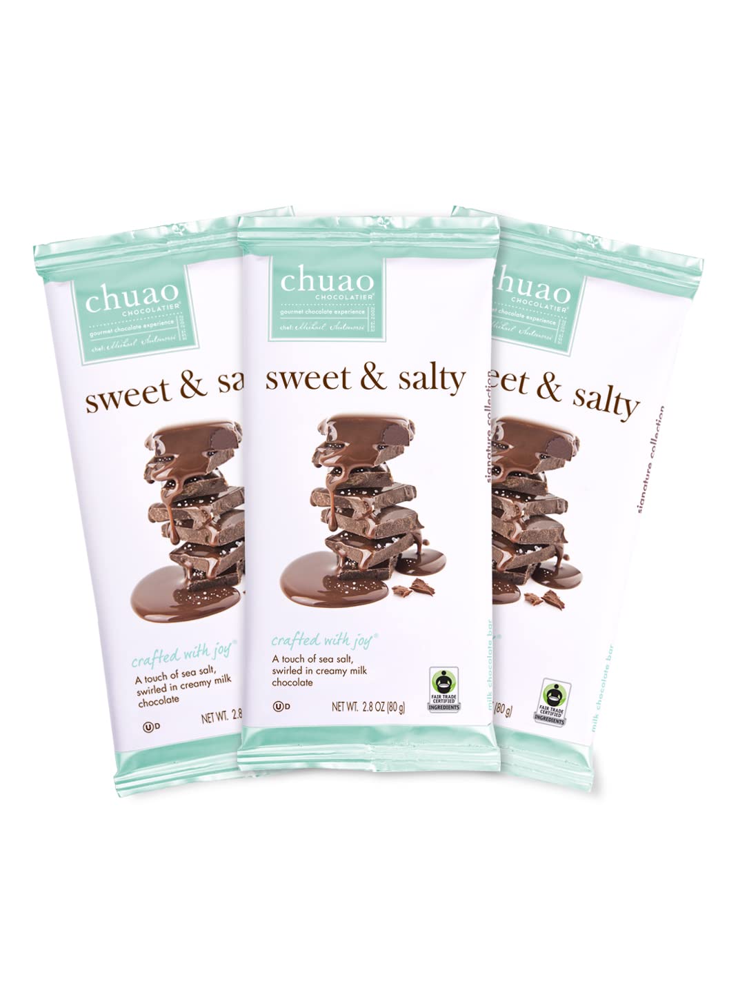 Chuao Chocolatier Sweet & Salty Gourmet Chocolate Bars |For Gift Baskets, Birthday, Thank You, Care Package| 3 Pack, 2.8 Oz Each