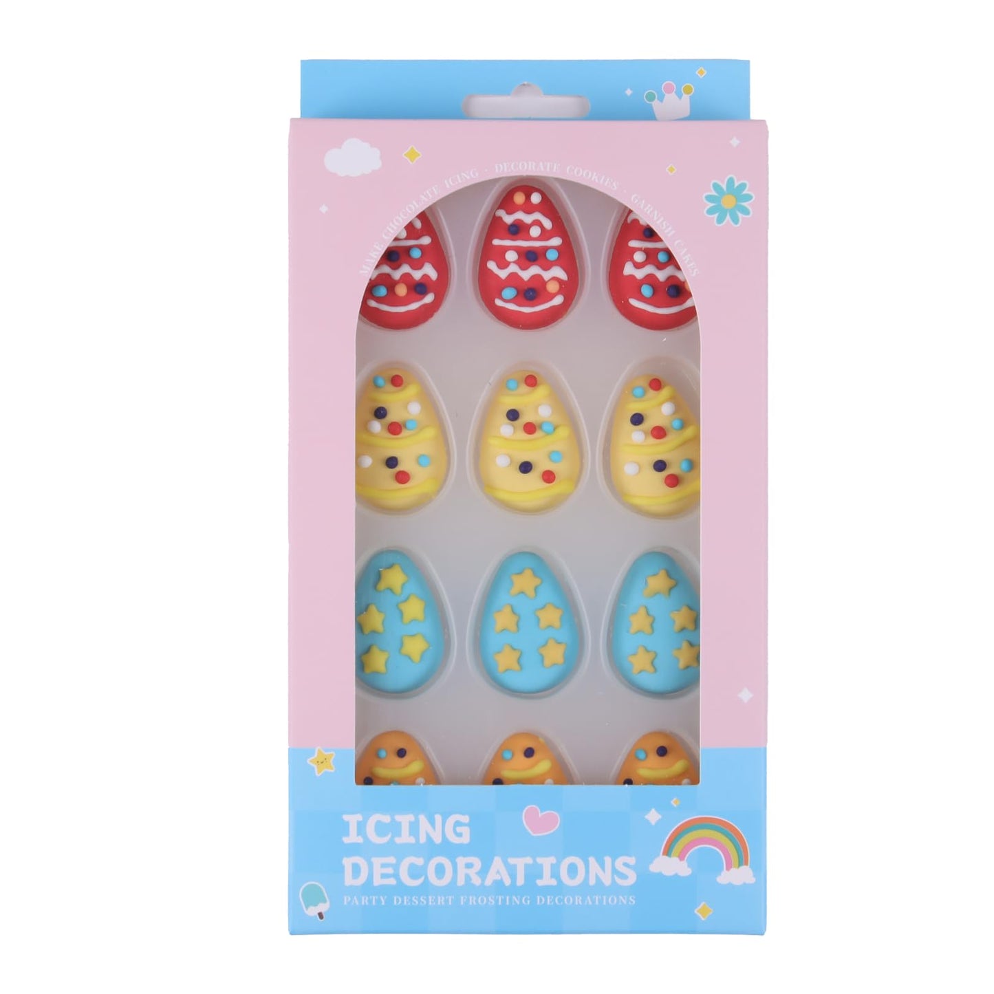 Philaeec 12 Pcs Easter Egg Icing Decoration Edible Candy Sprinkle For Cake Decoration Baking Cookie Cupcake Toppers Easter Party