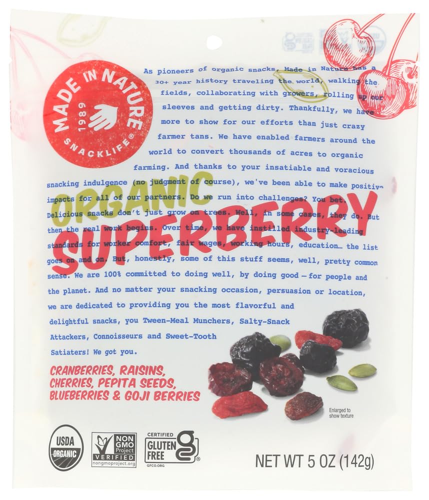 Made In Nature Organic Superberry Fruit Fusion, 5 Ounce (Pack of 6) - Fruit and Nut Trail Mix, Non-GMO, Unsulfured, Gluten Free