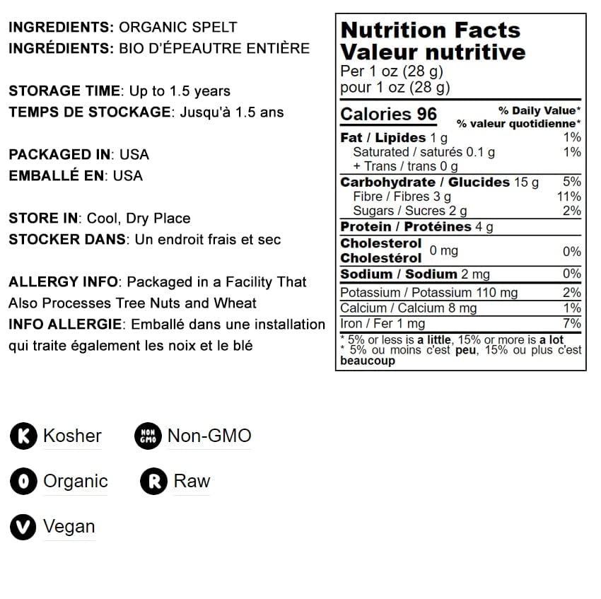 Food to Live Organic Spelt Flour, Whole Grain, Non-GMO, Vegan, 8 Pounds