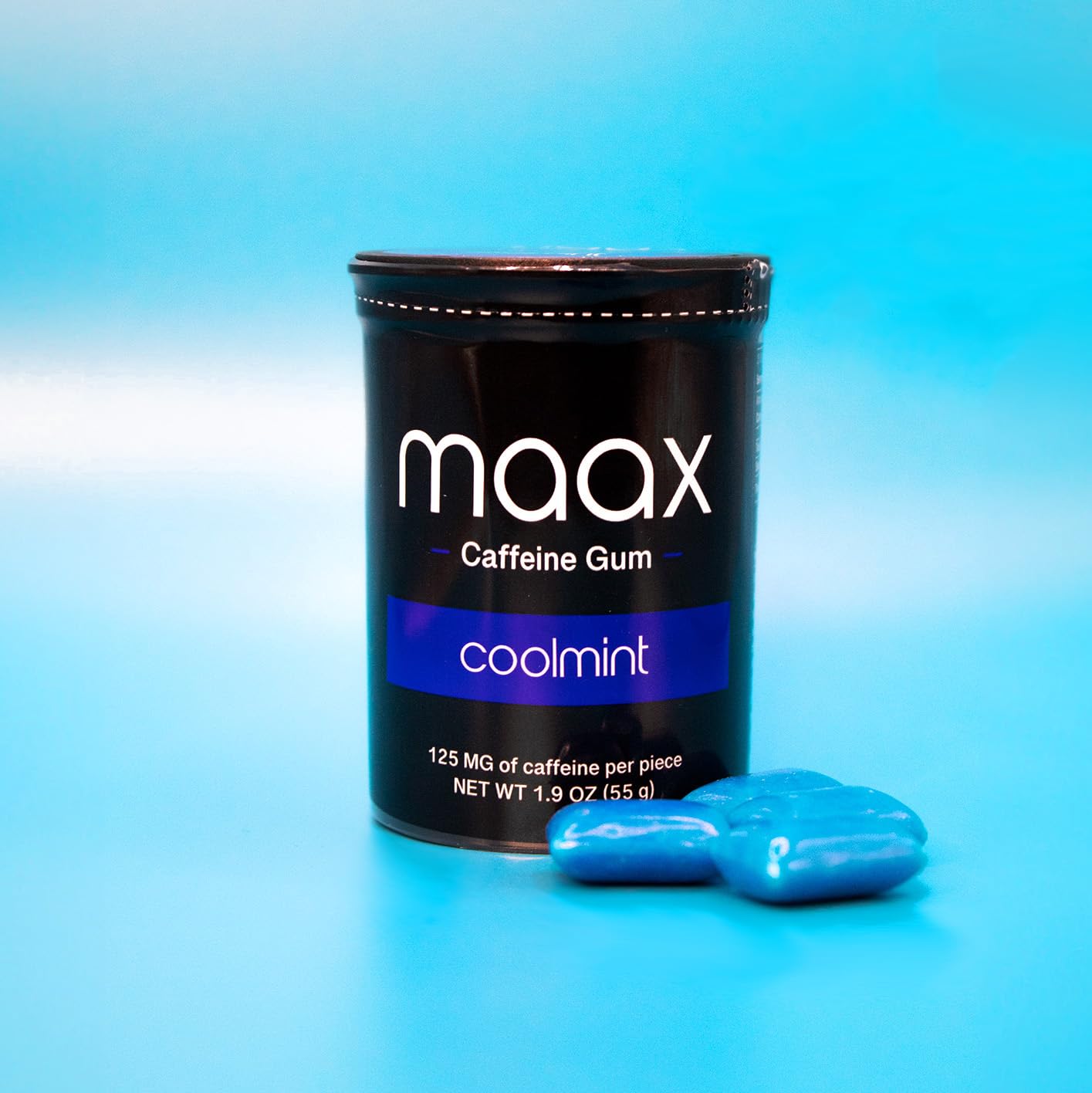 Maax Caffeine Energy Gum - Focus Gum with 125mg Caffeine per Piece, 25 Count, Coolmint Flavor