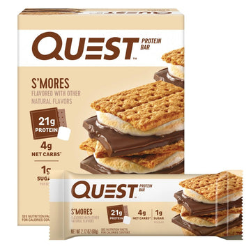 Quest Nutrition Smores Protein Bar, 31g Protein, 4g Net Carbs, 1g Sugar, Gluten Free, Keto Friendly, 4 Count