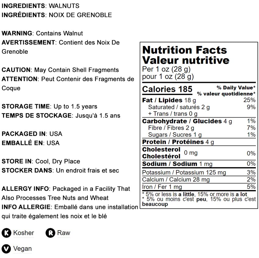 Food To Live - California Walnuts, 2.5 Pounds Halves & Pieces, Raw, Unsalted, Shelled, Kosher, Vegan, Sirtfood, Bulk. Rich In Omega-3 Fatty Acids, Protein