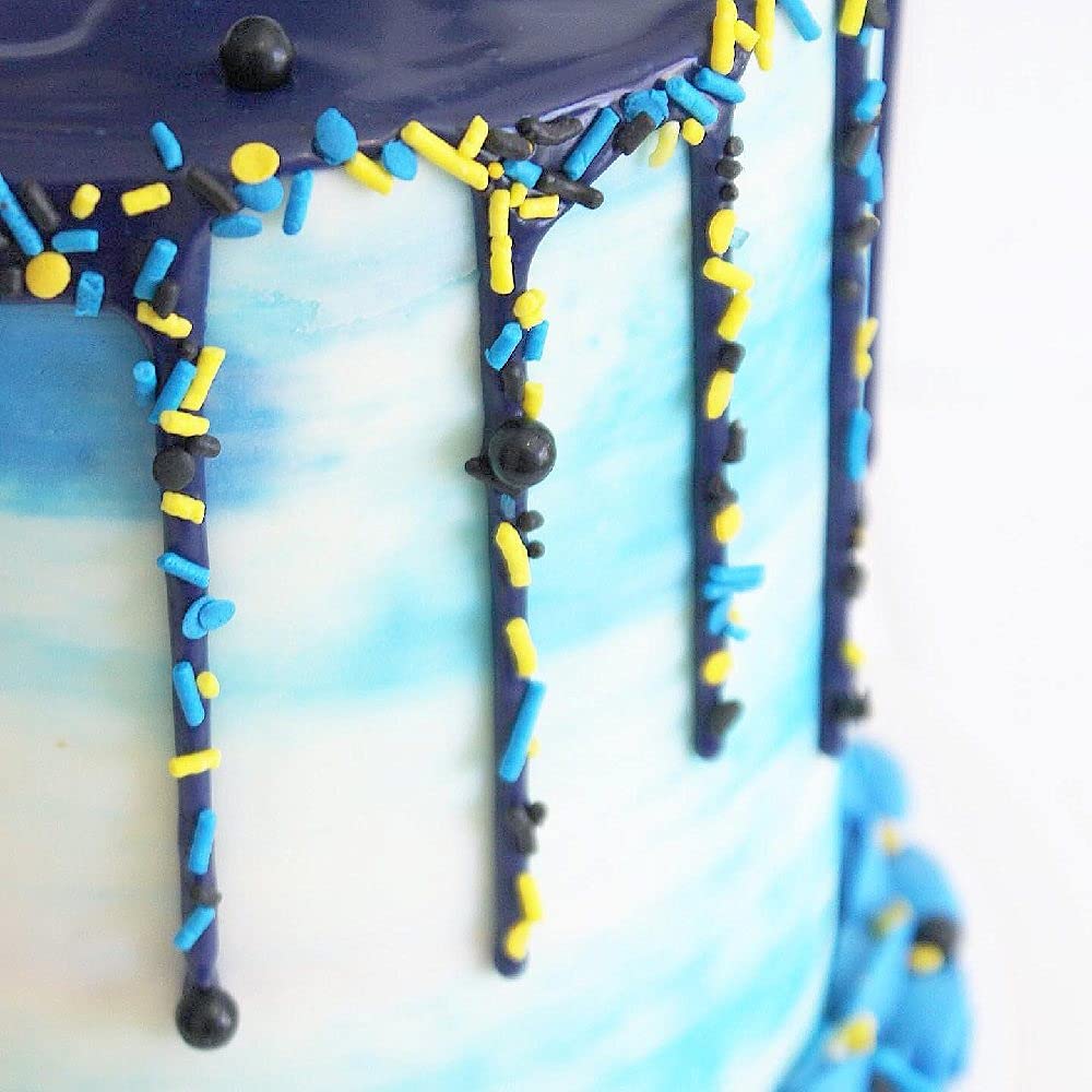 Sweets &   Boutique Batman Cake Decorations - Blue & Yellow Sprinkles with Black Sugar Pearls