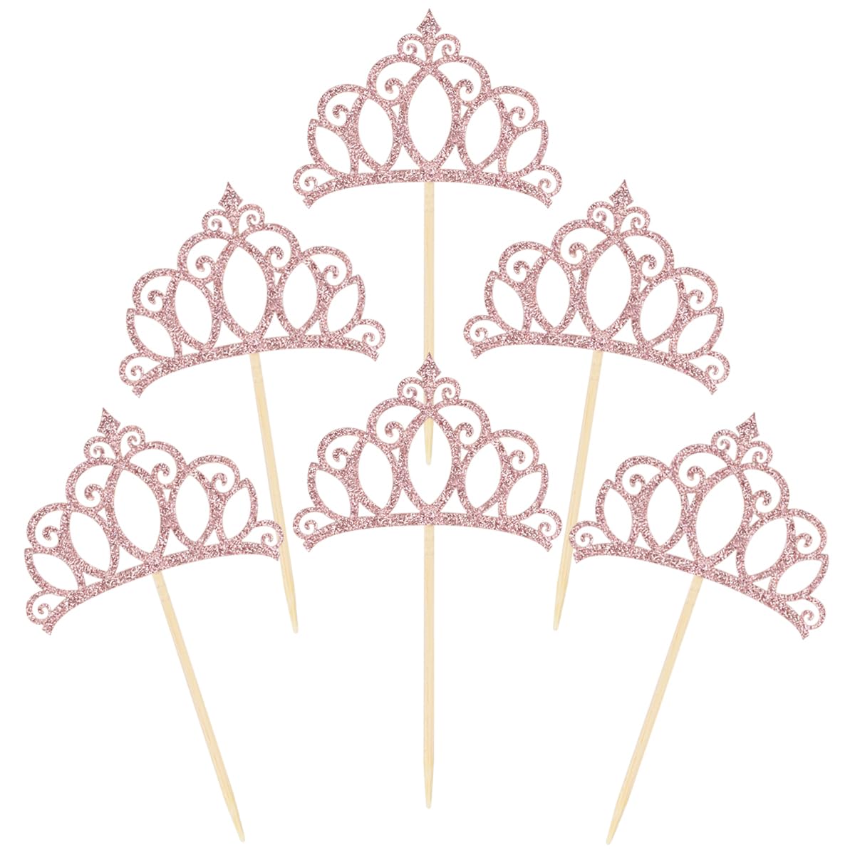 Donoter 48 Pieces Rose Gold Glitter Princess Crown Cupcake Toppers Picks For Birthday Baby Shower Party Cake Decorations