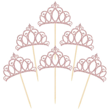 Donoter 48 Pieces Rose Gold Glitter Princess Crown Cupcake Toppers Picks For Birthday Baby Shower Party Cake Decorations