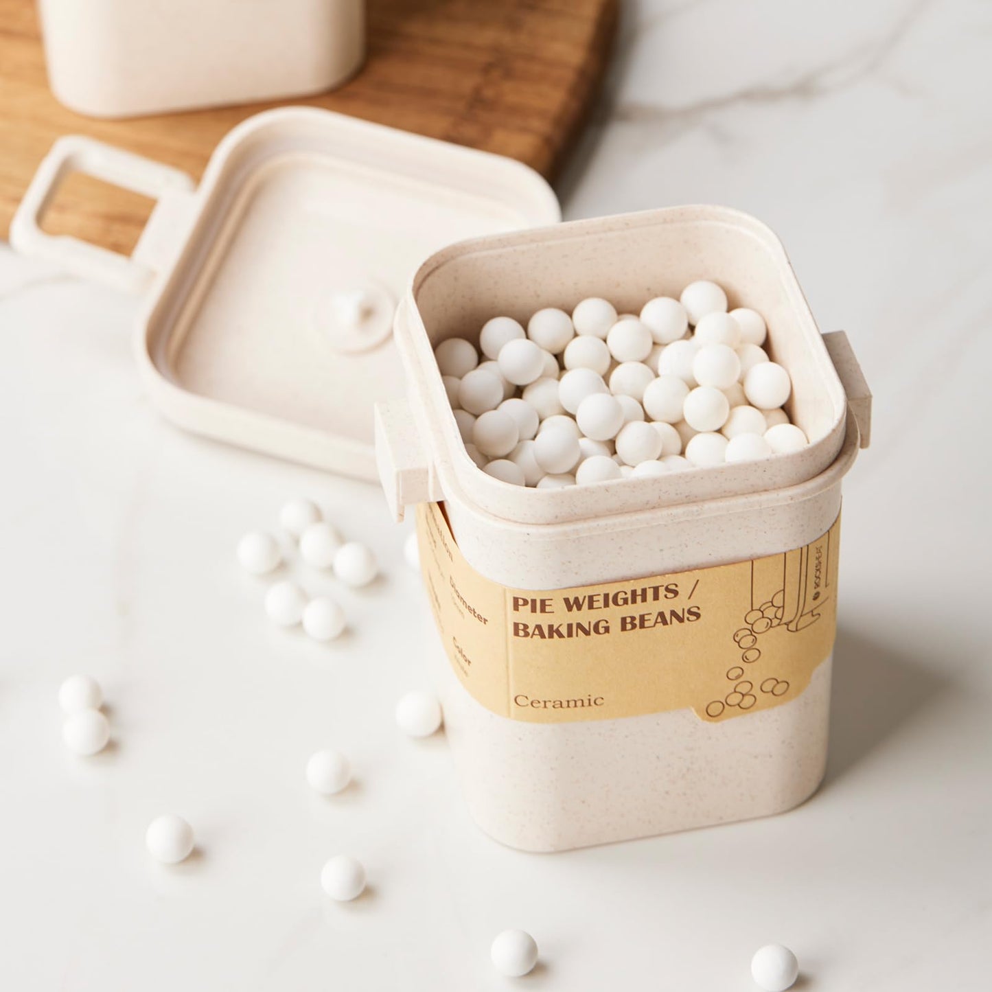 ROCKSHEAT K Ceramic Pie Weights, Baking Beads Pie Crust Weights, Natural baking beans with Wheat Straw Container (2.2Lb | 1000g)
