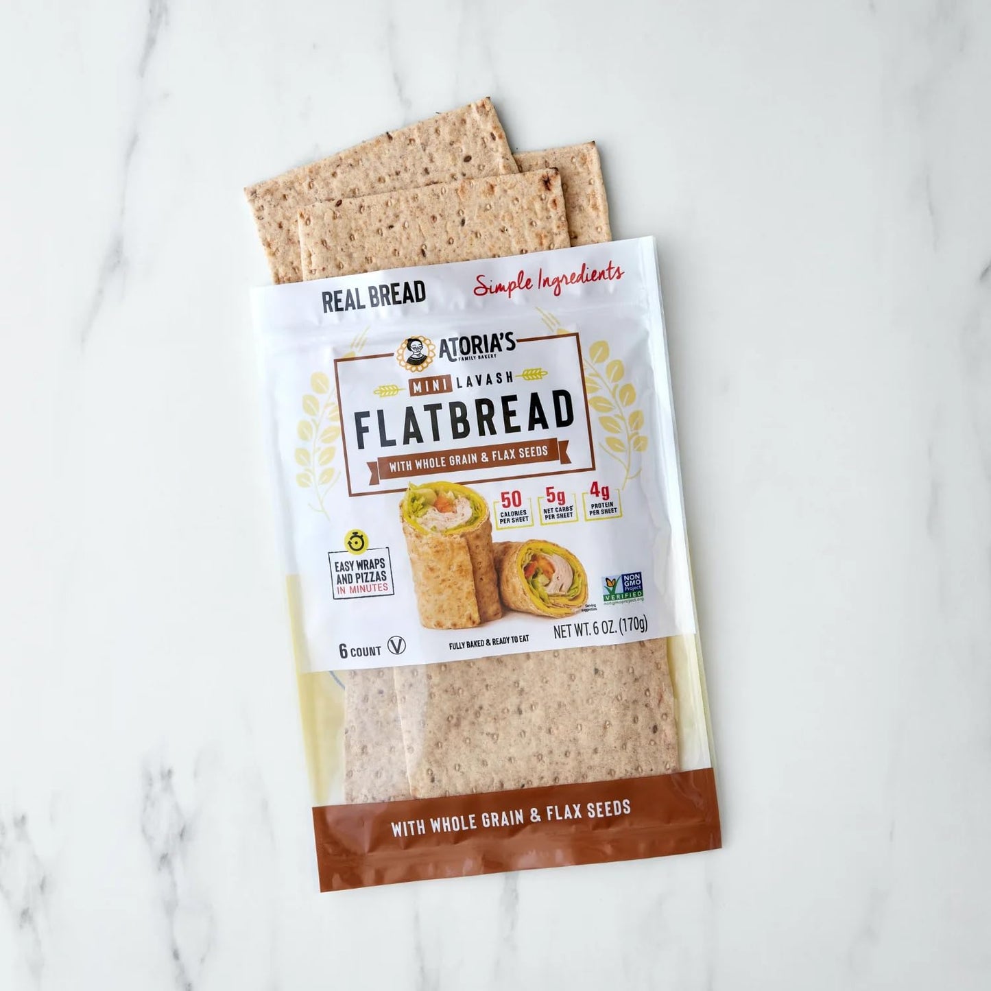 Atoria'S Family Bakery Mini Whole Grain & Flax Lavash | Non-Gmo, Vegan (8 Pack, 48 Flatbreads Total) 8-Packs Of 6 Sheets (48 She