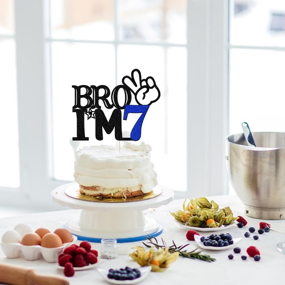 Bro I'M 7 Cake Topper- 7Th Birthday Cake Picks, Officially Teenager Cake Topper, Boy 7Th Birthday Cake Decorations - 7 Years Old