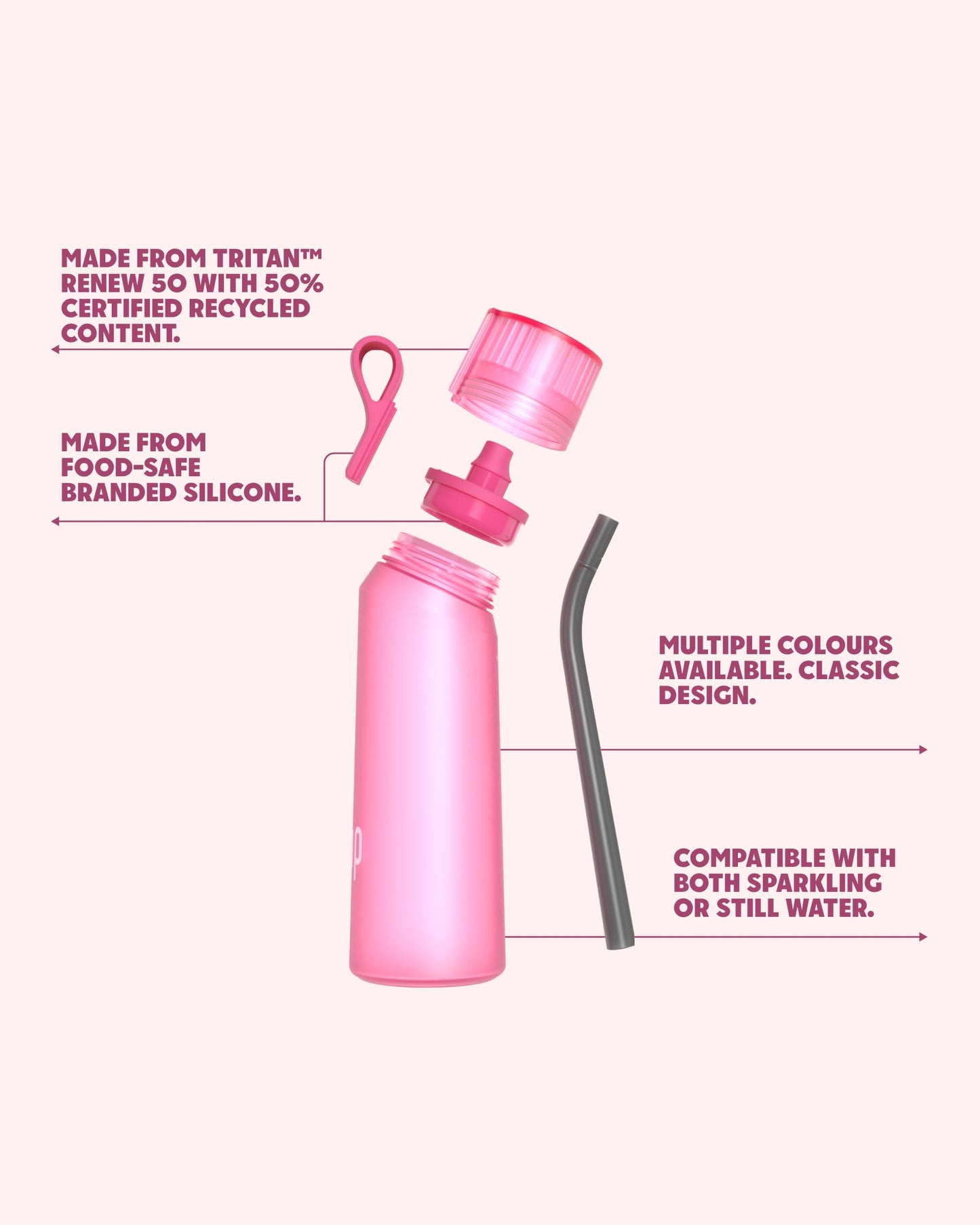 air up 22oz Hot Pink Water Flask - Sugar Free Flavored Bottle with Straw for Hydration and Refreshment