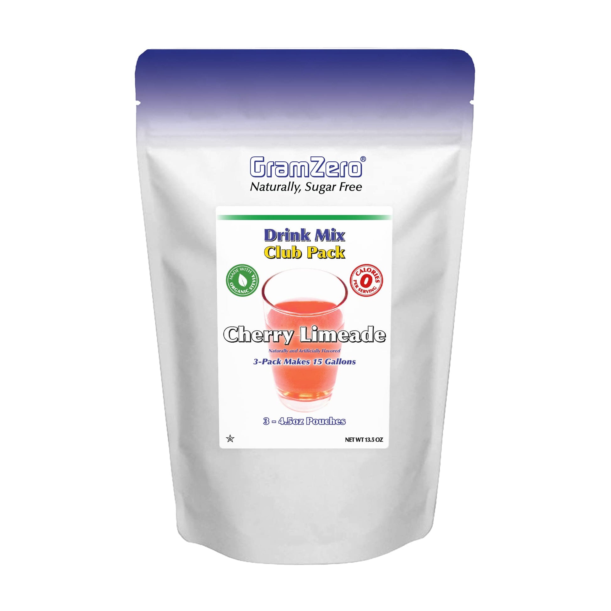Gramzero Cherry Limeade Zero Calorie Sugar Free Drink Mix, Great For Nutrition Club Loaded Teas, Stevia Sweetened