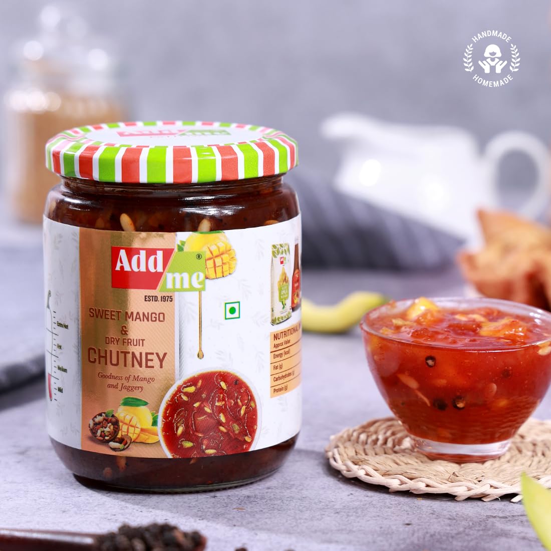 Add Me Sweet Mango & Dry Fruit Chutney 600Gm |100% Natural & Fresh Aam Ki Chatni| Khatti Meethi Navratan Mango Chutney/Jam In Gl
