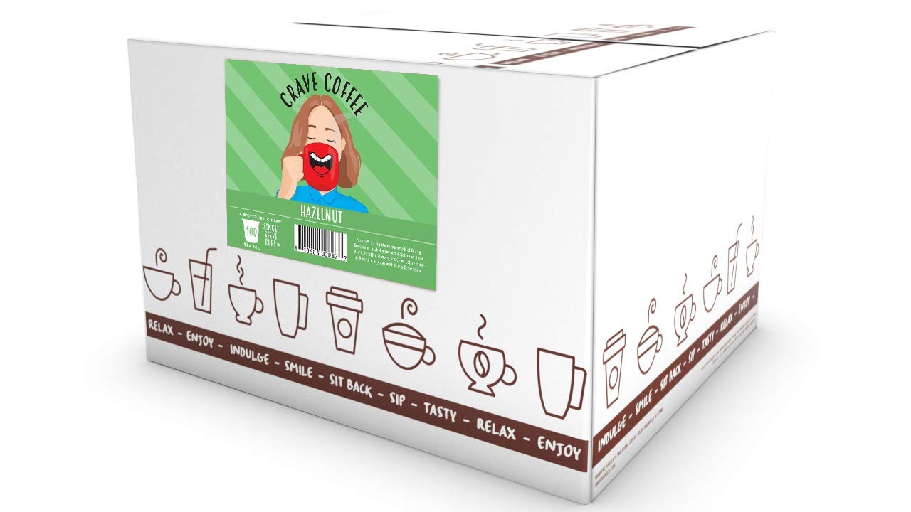 Crave Beverages Flavored Coffee Pods, Hazelnut, 100 Count, Compatible with 2.0 K-Cup malt-inspired