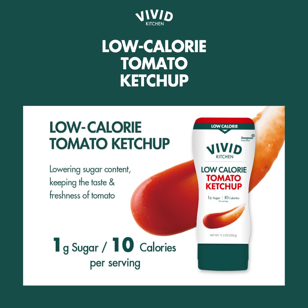 Vivid Kitchen Low-Calorie Ketchup Sauce - 2 Pack - Zero Sugar, 10 Cal/Serving - Allulose Sweetened, No Preservatives Or Msg - Easy Squeeze Bottle - Healthy, Guilt-Free Ketchup Alternative For Fries, Burgers, Sandwiches & More