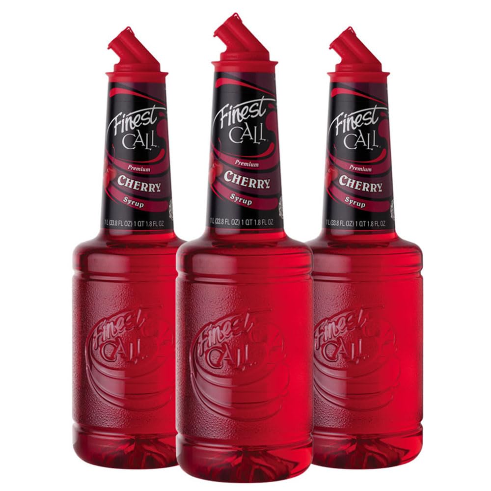 Finest Call Premium Cherry Syrup Drink Mix, 1 Liter Bottle (33.8 Fl Oz), Pack Of 3