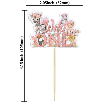 Gyufise 36Pcs Wild One Cupcake Toppers Safari Animal One Cupcake Picks 1St Birthday Baby Shower Cake Decorations Jungle Safari T