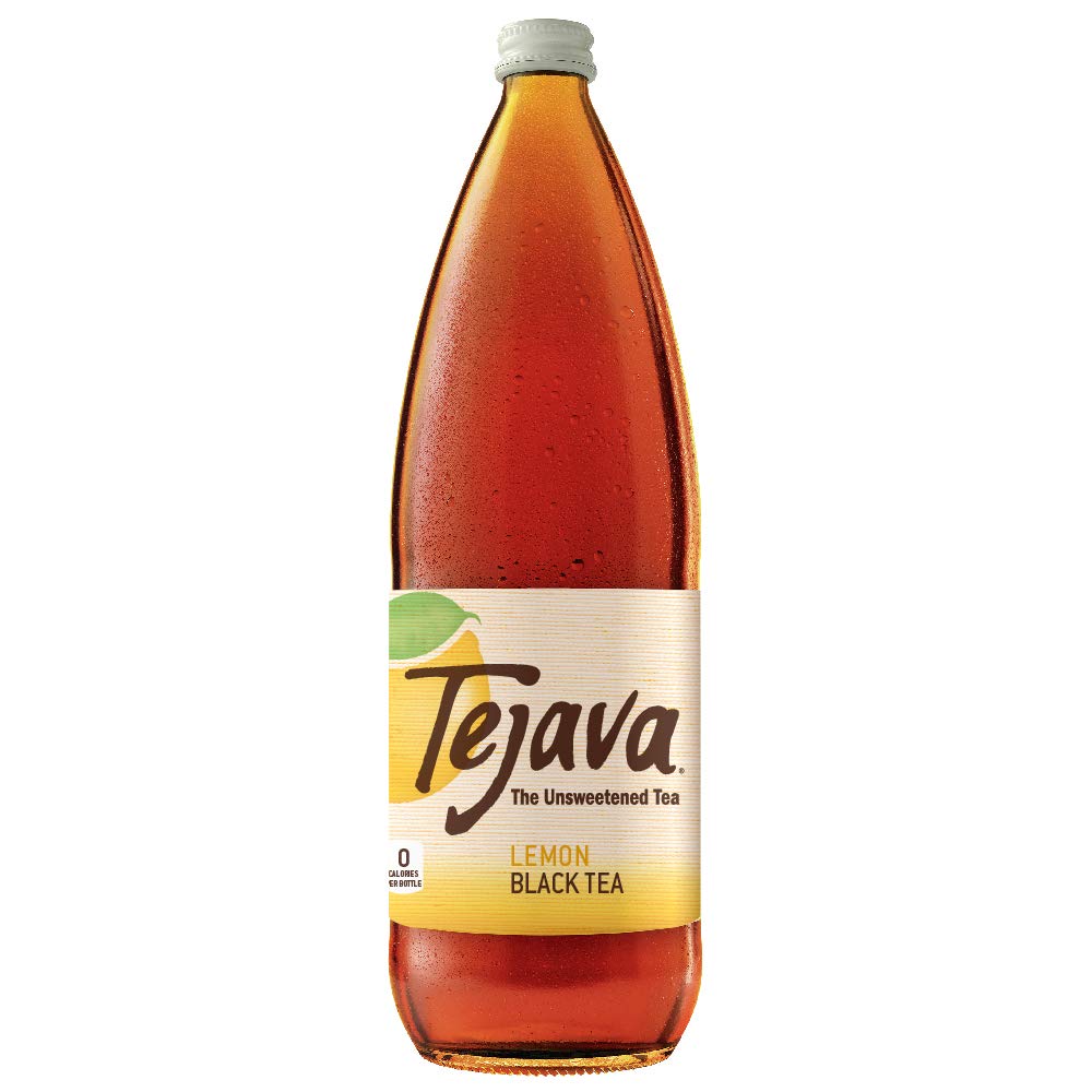Tejava Lemon Flavored Unsweetened Black Tea, Non-Gmo Verified, Rainforest Alliance Certified, Glass Bottles, 1 Liter, 12 Pack