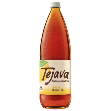 Tejava Lemon Flavored Unsweetened Black Tea, Non-Gmo Verified, Rainforest Alliance Certified, Glass Bottles, 1 Liter, 12 Pack