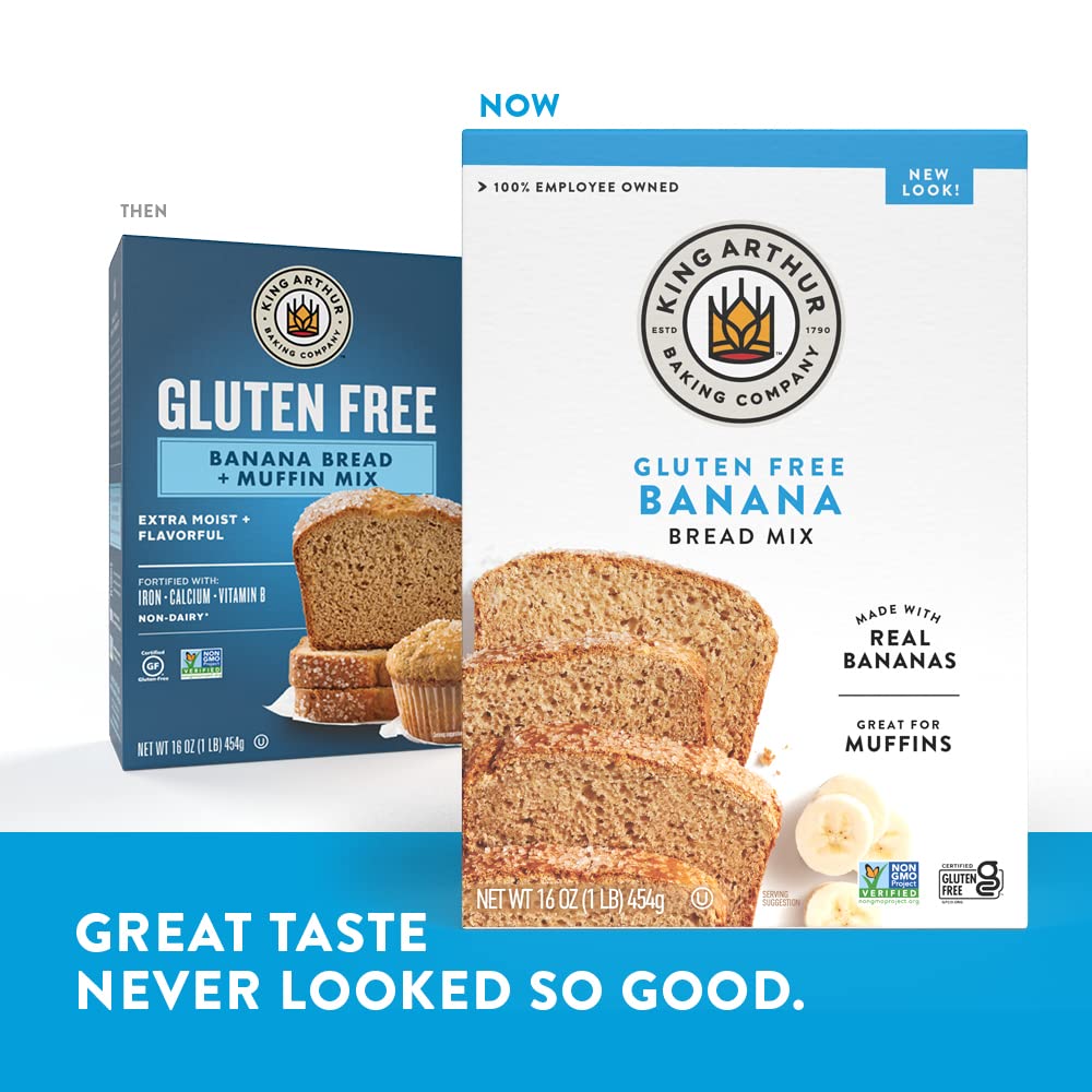 King Arthur, Gluten Free Banana Bread + Muffin Mix, Gluten-Free, Non-GMO Project Verified, Certified Kosher, 16 Ounces (Pack of