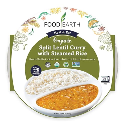 Food Earth - Split Lentil Curry & Steamed Rice Meal - Ready To Eat Cuisine - Vegan Plant-Based Organic Gluten-Free Gmo-Free - He