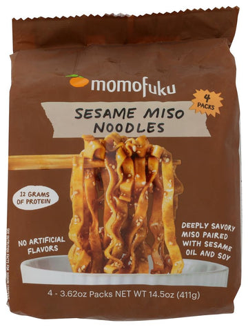 Momofuku Sesame Miso Ramen Noodles by David Chang, Air-Dried Instant Noodles with Sauce and 12g of Plant Based Protein, 4 Servin