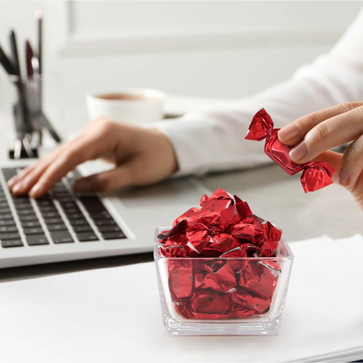 Zazers Red Strawberry Chewy Taffy Candy - 1-Pound Bag Of Zazers Fruity Foil Chewy Candy - Strawberry Flavor, Individually Wrappe