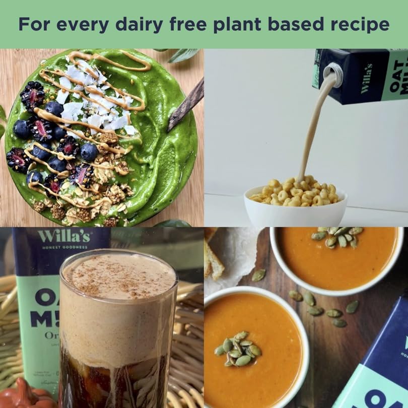 Willas Organic Oat Milk - Unsweetened Original Oatmilk, Non-GMO, Shelf Stable, Low Sugar, Non-Dairy Milk, Made from Whole Grain