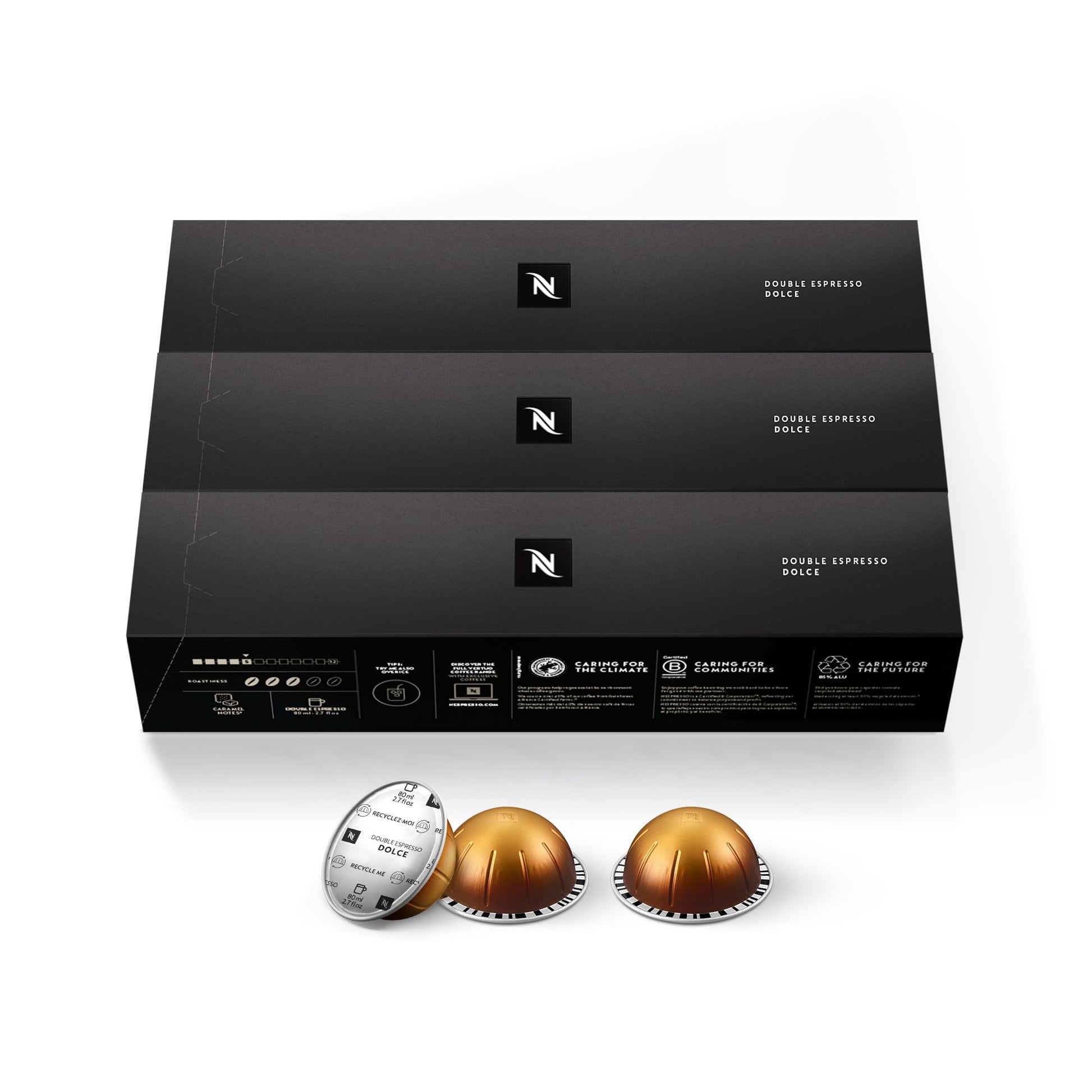 Nespresso Capsules Vertuo, Double Espresso Dolce, 30-Count Espresso Pods, Brews 2.7 Oz.