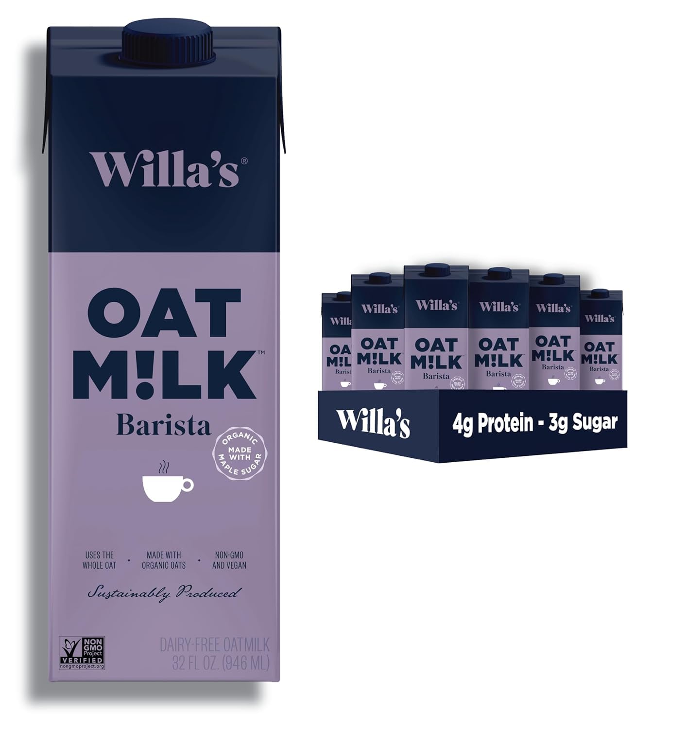 Willas Organic Oat Milk - Unsweetened Oat Milk, Shelf Stable Milk, Organic Non GMO Oat Milk Unsweetened, Low Sugar Oatmilk (1g)