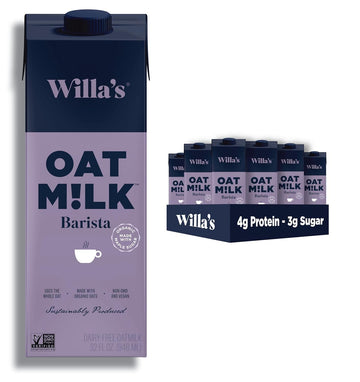 Willas Organic Oat Milk - Unsweetened Oat Milk, Shelf Stable Milk, Organic Non GMO Oat Milk Unsweetened, Low Sugar Oatmilk (1g)