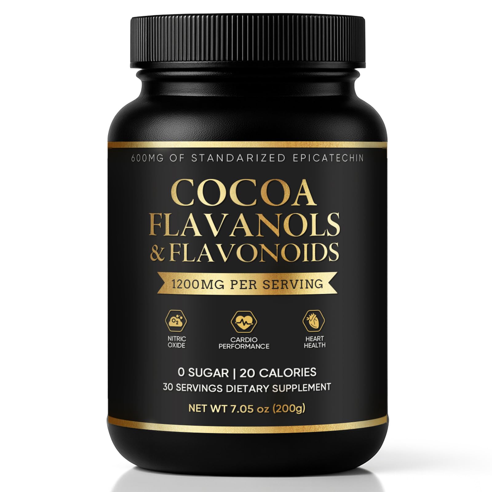 High Flavanol Cocoa Powder - enhanced Cocoa Flavanols  Flavonoids & Epicatechin Blend for Supports Circulation  Energy & Overall Wellness  Circulation & Natural Energy - Vegan  Non-GMO  Sugar-Free  7.05oz  Magnesium Rich
