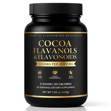High Flavanol Cocoa Powder - enhanced Cocoa Flavanols  Flavonoids & Epicatechin Blend for Supports Circulation  Energy & Overall Wellness  Circulation & Natural Energy - Vegan  Non-GMO  Sugar-Free  7.05oz  Magnesium Rich