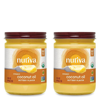 Nutiva Organic Coconut Oil with Non-Dairy Butter Flavor, 14 Ounce (Pack of 2), USDA Organic, Non-GMO, Whole 30 Approved, Vegan &