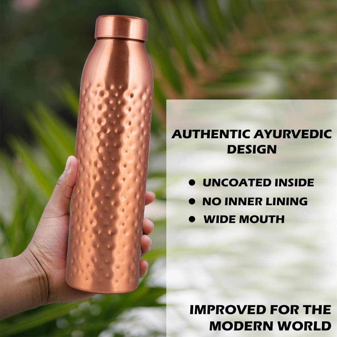 Norman Jr, Hammered Copper Water Bottle 1 Ltr Extra Large - An Ayurvedic Pure Premium Copper Vessel- Drink More Water, Lower Sug