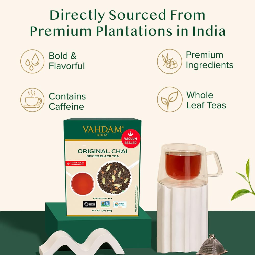 VAHDAM Masala Chai Tea - Loose Leaf 170+ Cups (340g/12oz) Blend of Black Tea with Cinnamon  Cardamom  Cloves & Black Pepper | Vacuum Sealed Pack