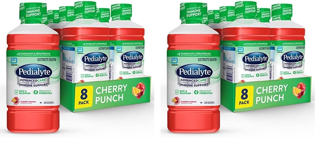 Pedialyte Advanced Care Electrolyte Solution, 1 Liter, 8 Count, With Preactive Prebiotics, Hydration Drink, Cherry Punch (Pack O