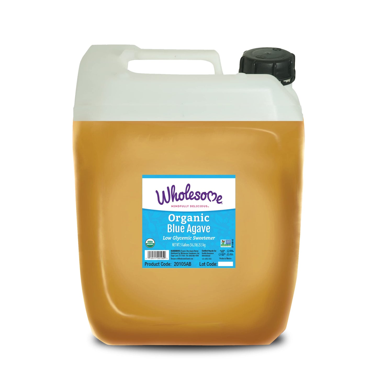 Wholesome Organic Blue Agave Nectar, Natural Low Glycemic Sweetener, Non GMO, Fair Trade & Gluten Free, 5 gallon jug (Pack of 1)