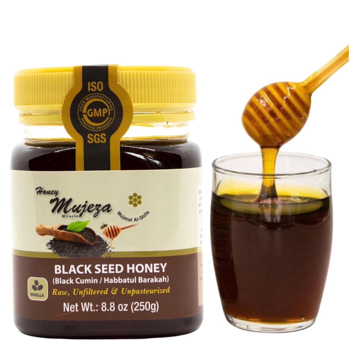 Mujeza Black Seed Honey - (Black Cumin - Nigella Seeds) - Not Mixed With Oil Or Powder - Gluten Free - Non Gmo - Organic Honey -