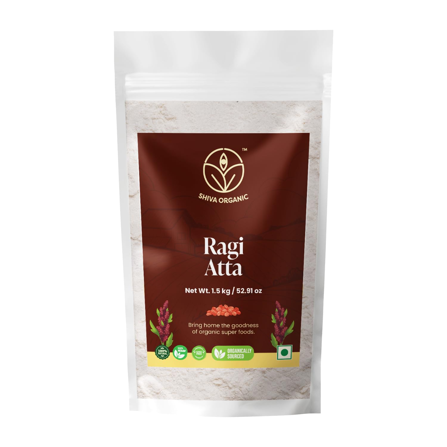 Shiva Organic Ragi Atta - 1.5 Kg | Finger Millet Flour | High Protein, Gluten-Free | Stone Ground, Ancient Grain | Sourced From Nature
