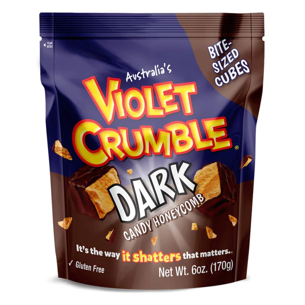 Violet Crumble Dark Chocolate Honeycomb Candy Chunks - 6 Ounce Bag - Imported from Australia - Brown