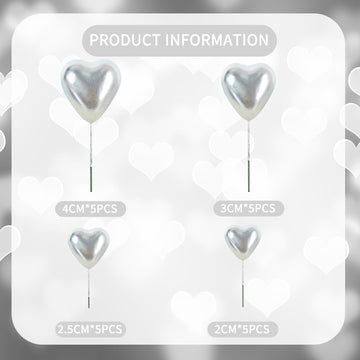 Beishida 20 Pcs Silver Heart Cake Toppers 3D Heart Cake Toppers Foam Toppers Cake Decoration Happy Birthday Cake Diy Cake Insert