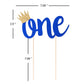 Double Sided Glitter Cake Topper For 1St Birthday Boy With Crown, Royal Blue One Cake Topper For Boys First Birthday Cake Party