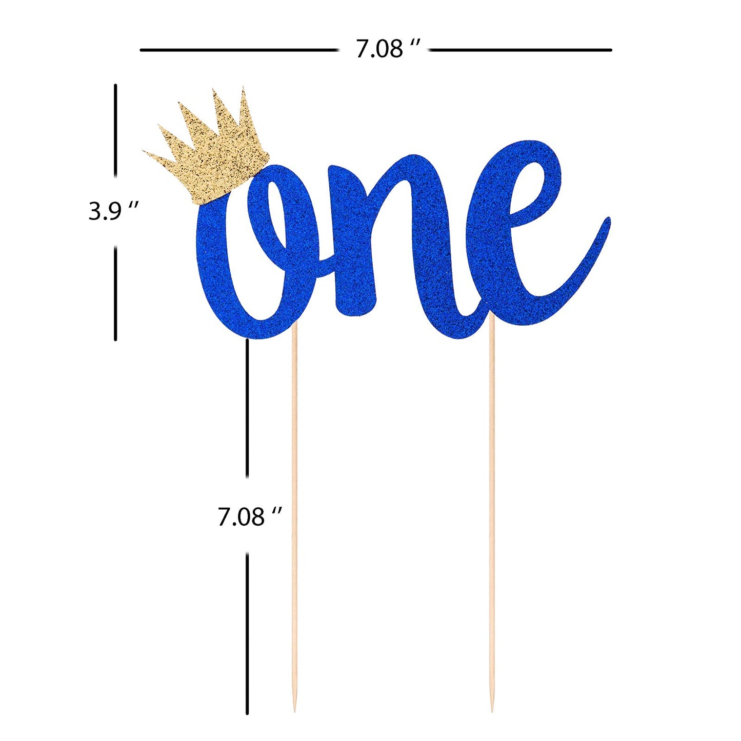 Double Sided Glitter Cake Topper For 1St Birthday Boy With Crown, Royal Blue One Cake Topper For Boys First Birthday Cake Party