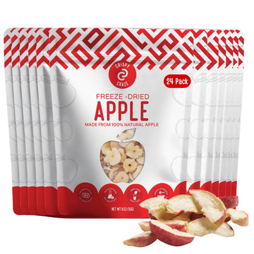 Crispy Craze Freeze Dried Apple (24 Snack Sized Bags, 0.52 oz Each), Sliced Apple Fruit Crisps, Non GMO, Healthy Snack, No Added