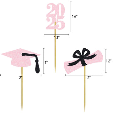 Domoo Of Dreams Graduation Cupcake Toppers Grad Party Decoration Food Picks Congrats Glitter Diploma Cap School Colors Supplies