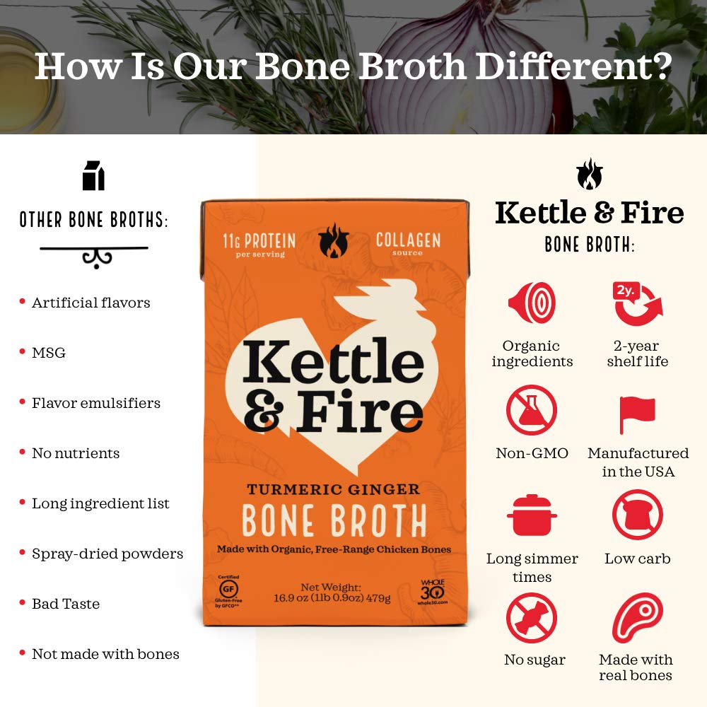 Kettle & Fire Chicken Bone Broth, Keto & Paleo, Gluten Free, High Protein, 16.9 Fl Oz (Pack of 3)