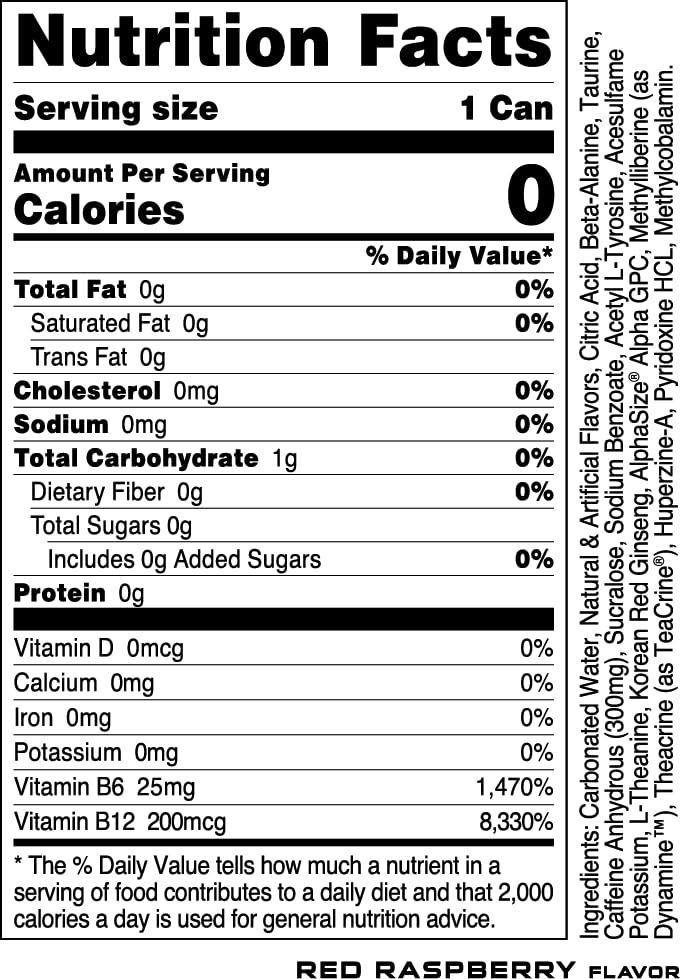 Bucked Up Energy Drink 300mg - Blood Raz Flavor - 12 Count Pack